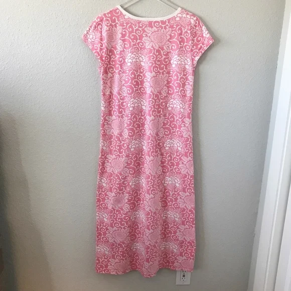 Garnet Hill Long Floral Asian Wrap L Organic Cotton Cap Sleeve Nightgown Pink - Picture 2 of 9